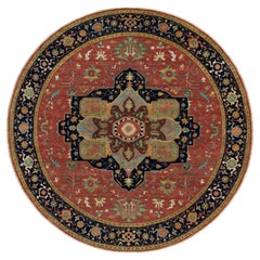 14'x14' Sangria Red Antiqued Extra Soft Wool Heriz Hand Knotted Round Rug
