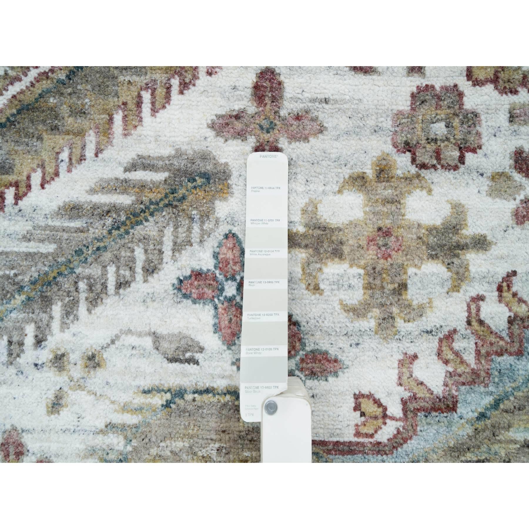 Laine Tapis carré blanc fumé noué à la main à bordure de rosettes uniques de fleurs 14'x14' en vente