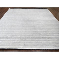 14'x16' Weißer und schwarzer Teppich aus Wolle und Seide, handgewebt, modern und überdimensional