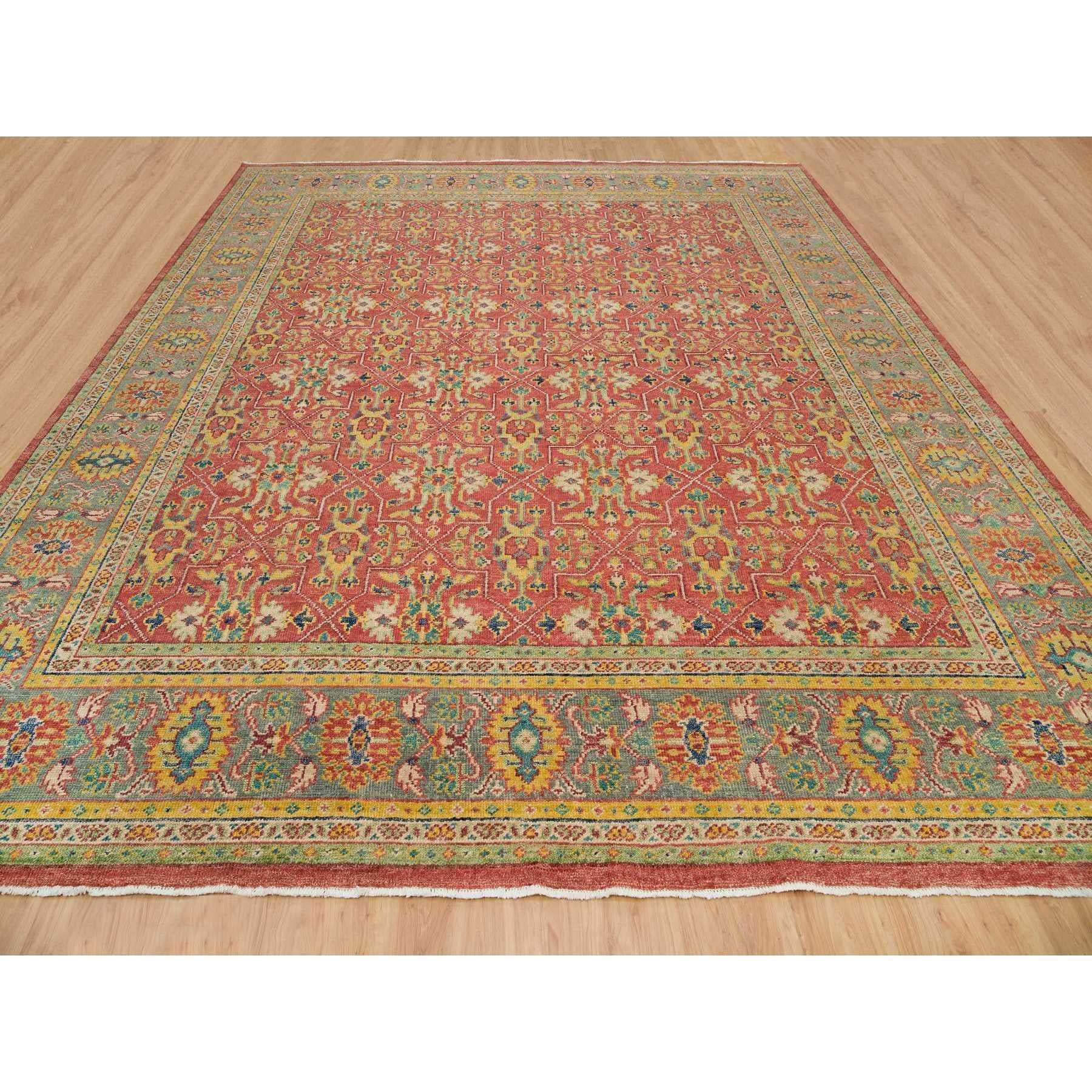Rosso mattone, tosato basso, 100% lana, annodato a mano, Oushak anticato reimmaginato con design a stelle e rosette, tappeto orientale oversize
Materiali primari: Lana
Lattice: No Pile 
altezza: 0,25 pollici
Stile: Di transizione
Colore primario: