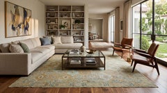 14x17 Antique Indian Agra Rug with Muted Oushak Palette & Geometric Medallions