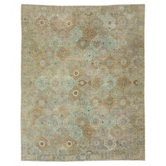 14x17 Antique Indian Agra Rug with Muted Oushak Palette & Geometric Medallions