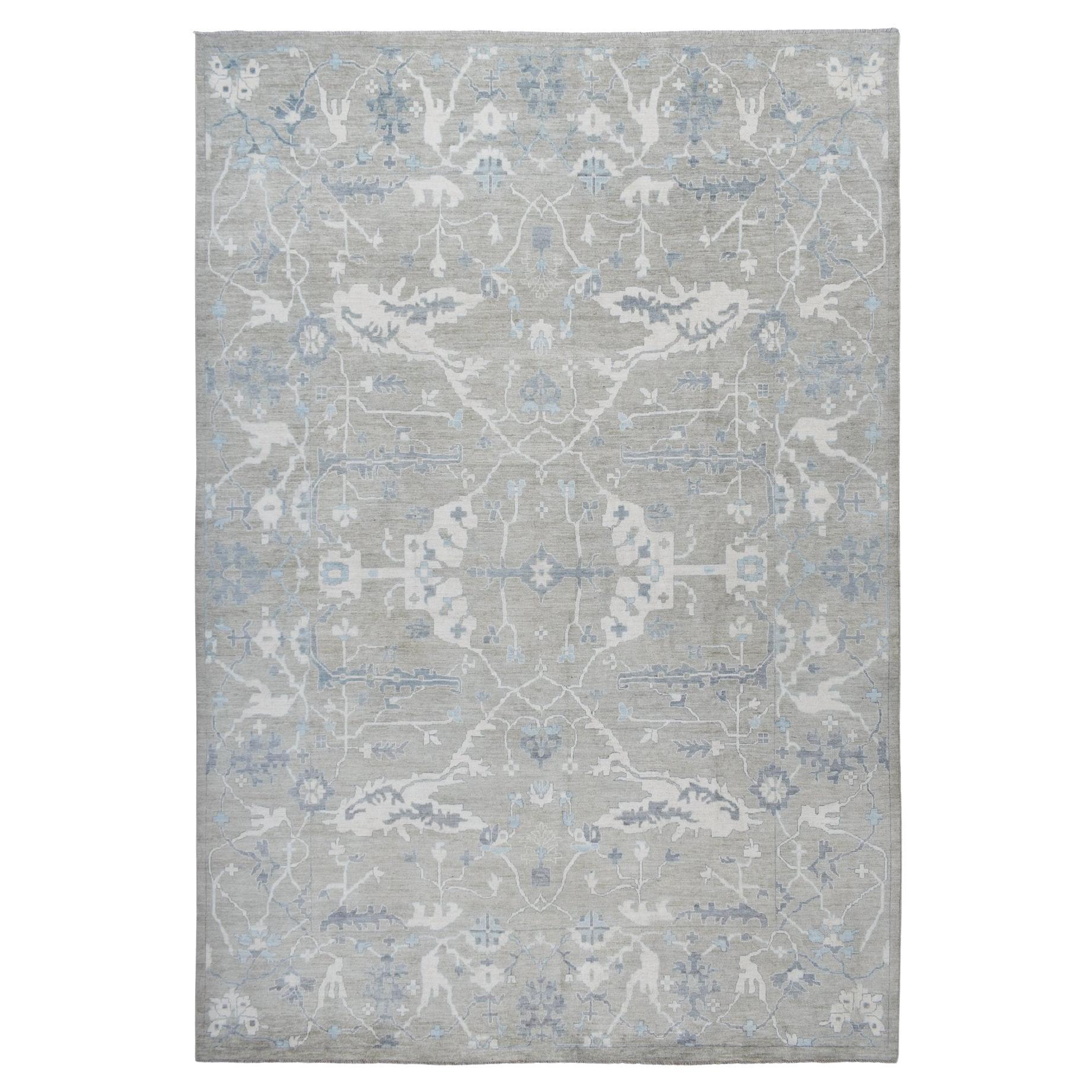 14'x17'10"  Gray Soft Wool Hand Knotted, Afghan Angora Oushak Oversize Rug