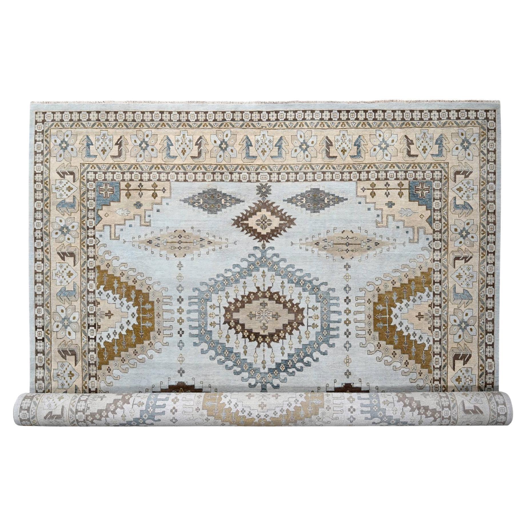 14'x17'10" Gray Wool Hand Knotted Persian Inspired Geometric Elements Design Rug
