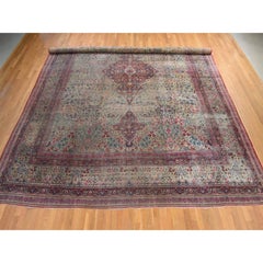 14'x17'5" Beiger, antiker, abgenutzter, handgeknüpfter Lavar-Karman-Wollteppich in XL-Größe, gereinigt