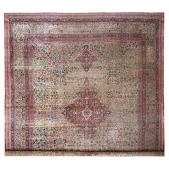 14'x17'5" Beiger, antiker, abgenutzter, handgeknüpfter Lavar-Karman-Wollteppich in XL-Größe, gereinigt