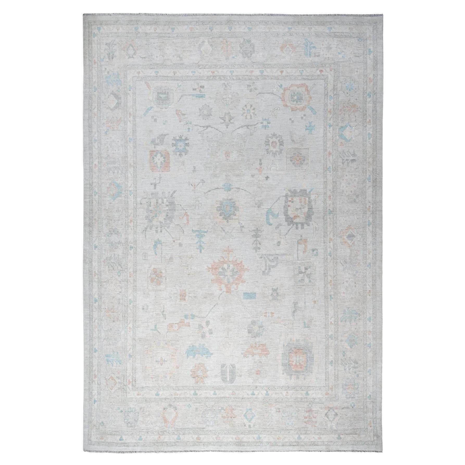 14'x17'6" Gray Hand Knotted Wool Oushak Colorful Pattern Oversized Oriental Rug