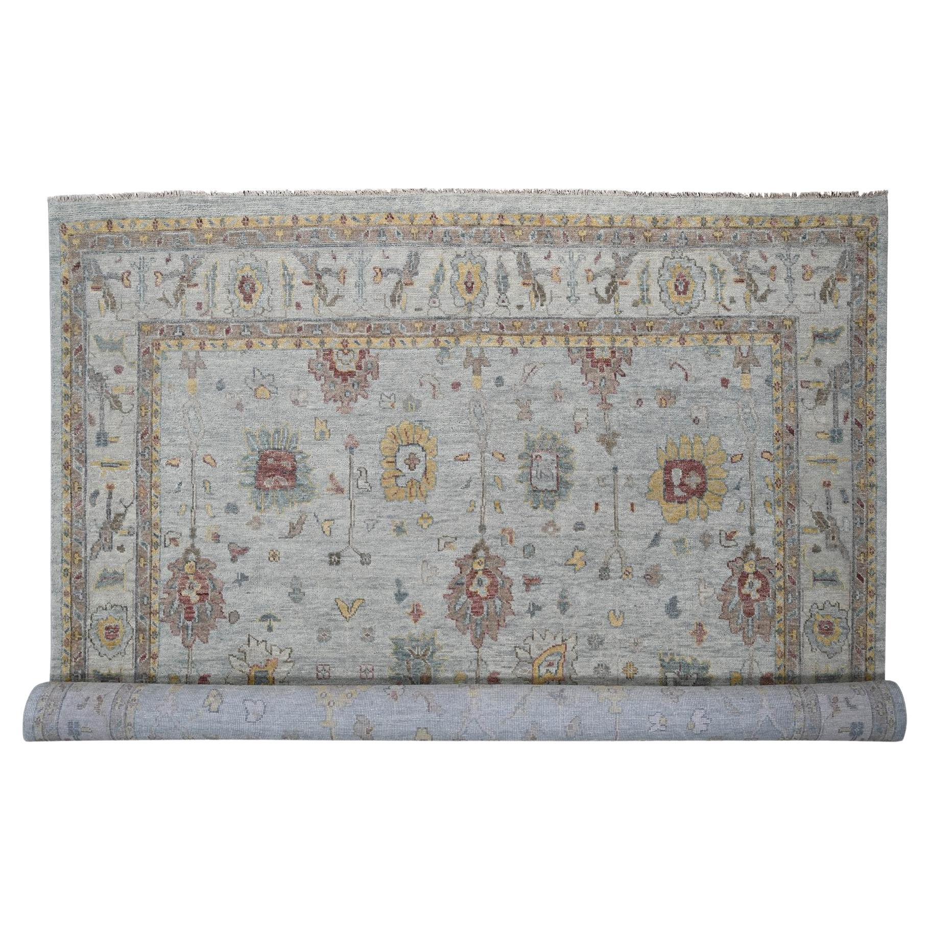14'x17'9" Gris clair Design/One Collection Supple noué à la main Tapis en pure laine