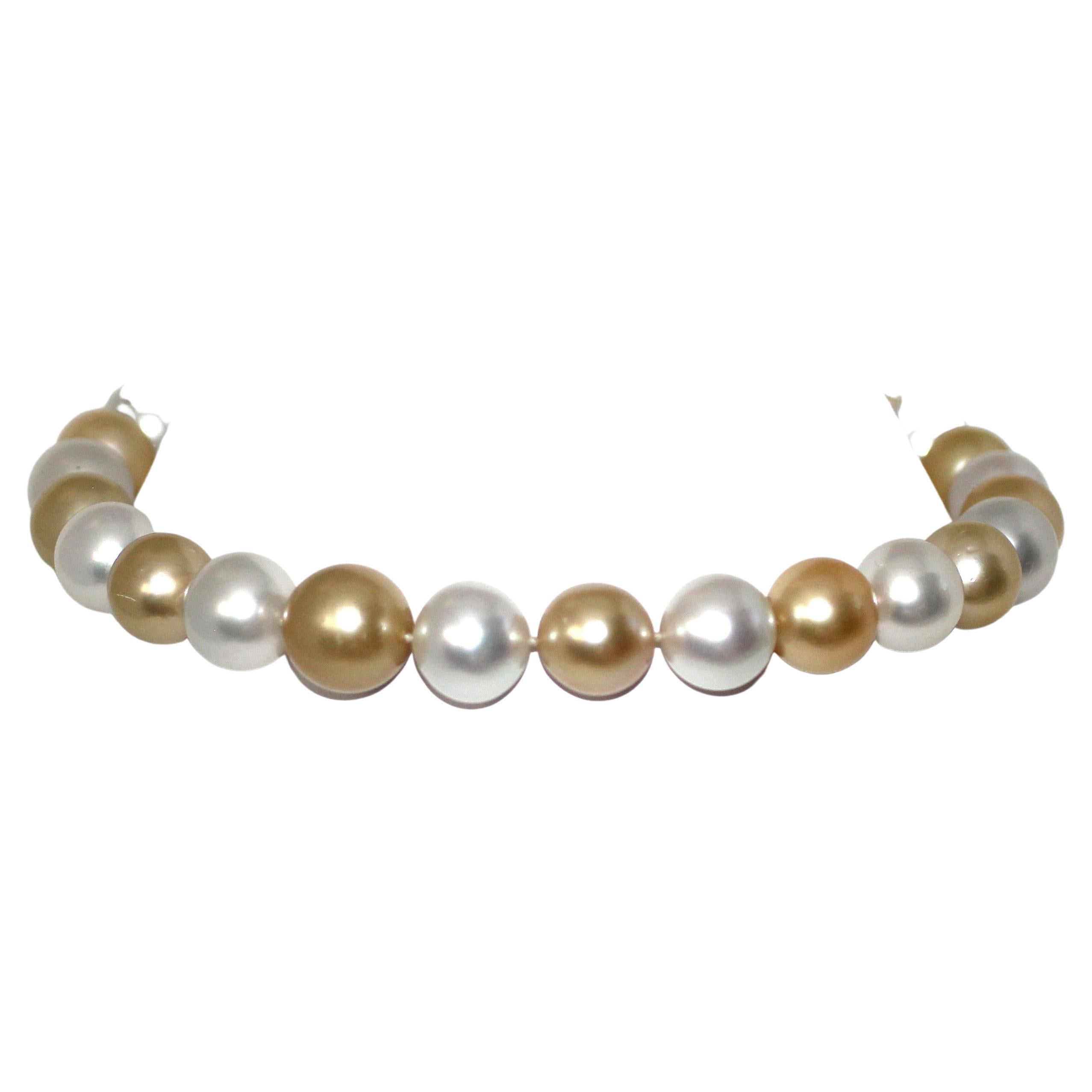 Hakimoto 17x14 mm White & Golden South Sea Pearl Necklace For Sale
