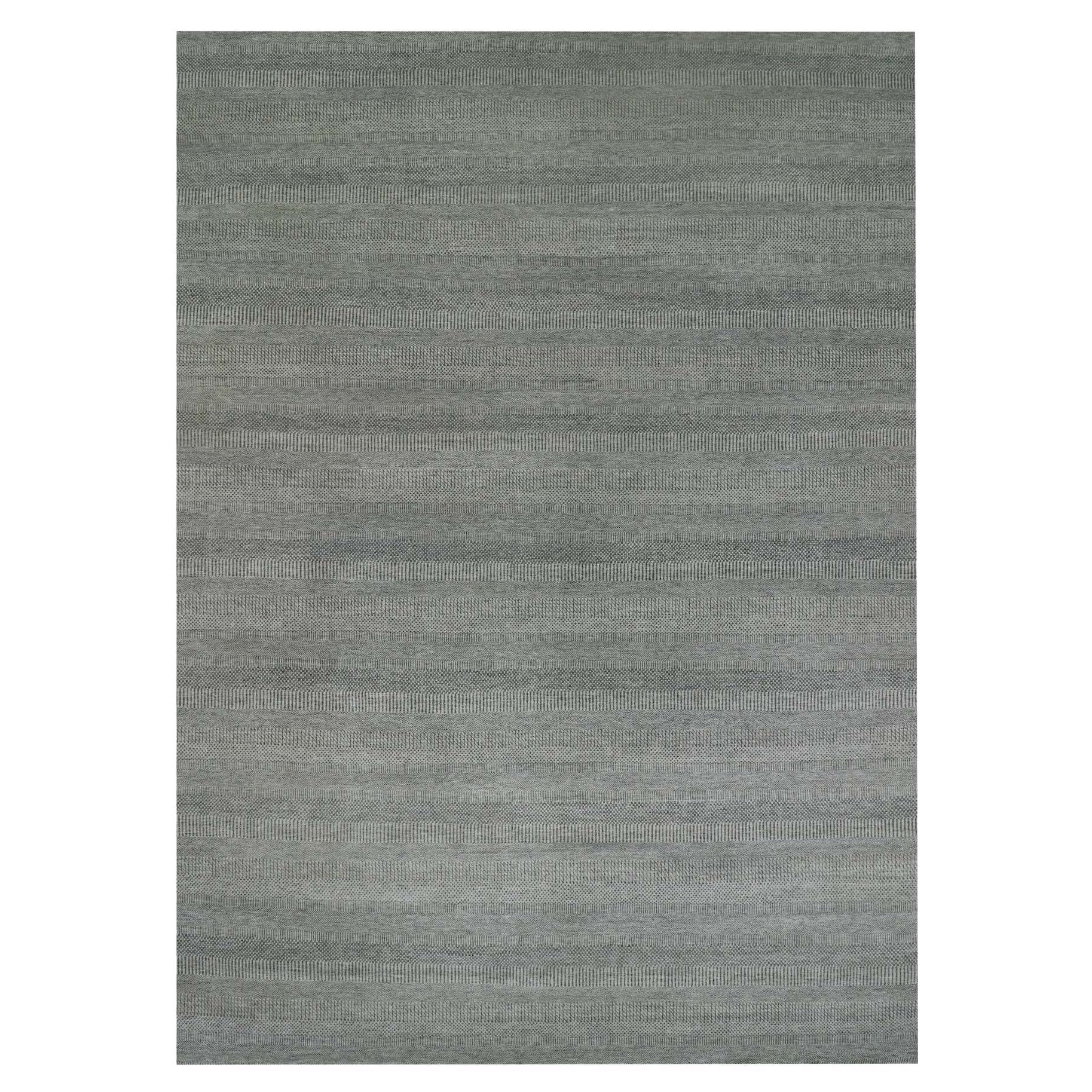 14'x18'1" Gray Modern Grass Design Pure Undyed Wool Hand Knotted Oriental Rug