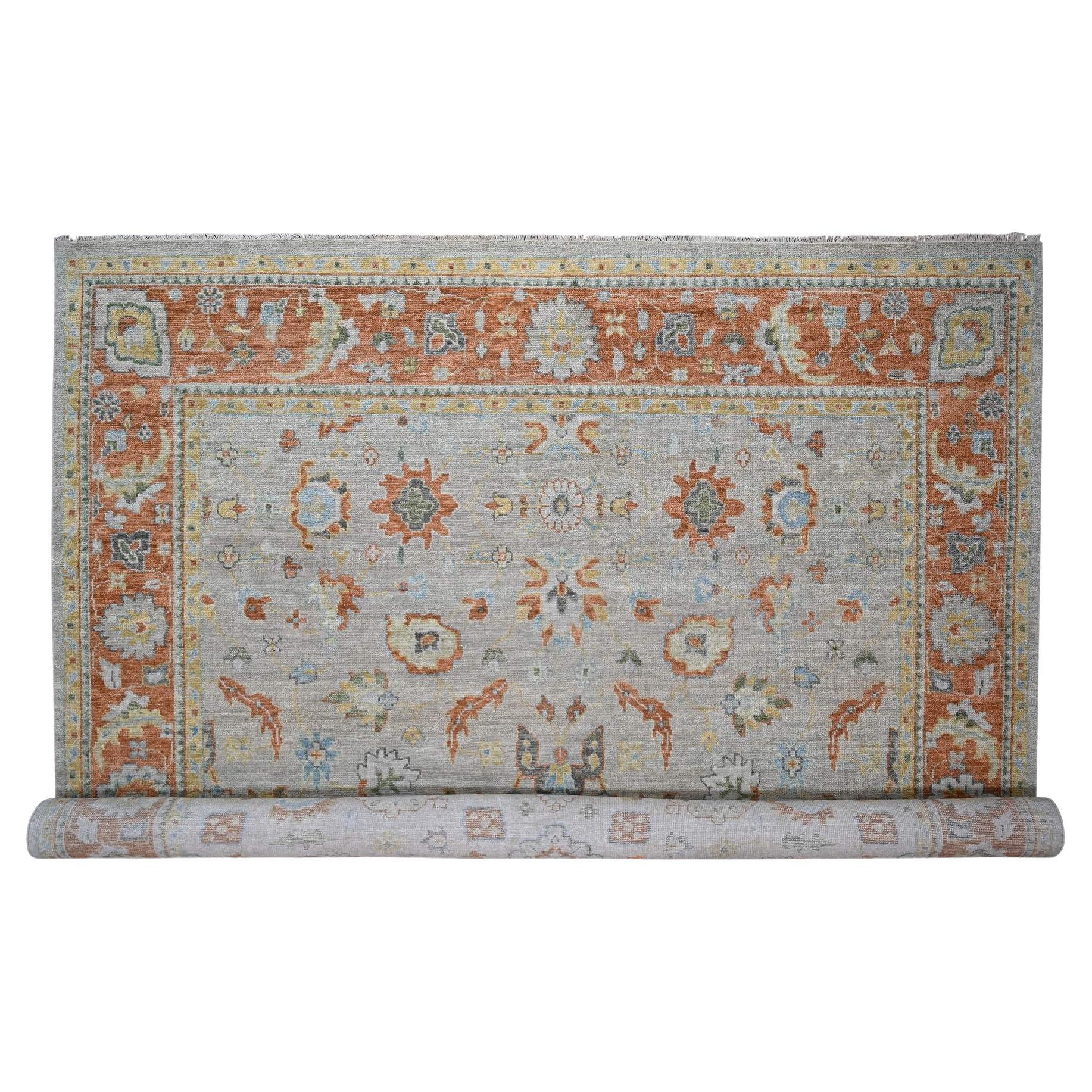 14'x18'1"  Light Gray Oushak Design Wool Hand Knotted Oversized Rug For Sale