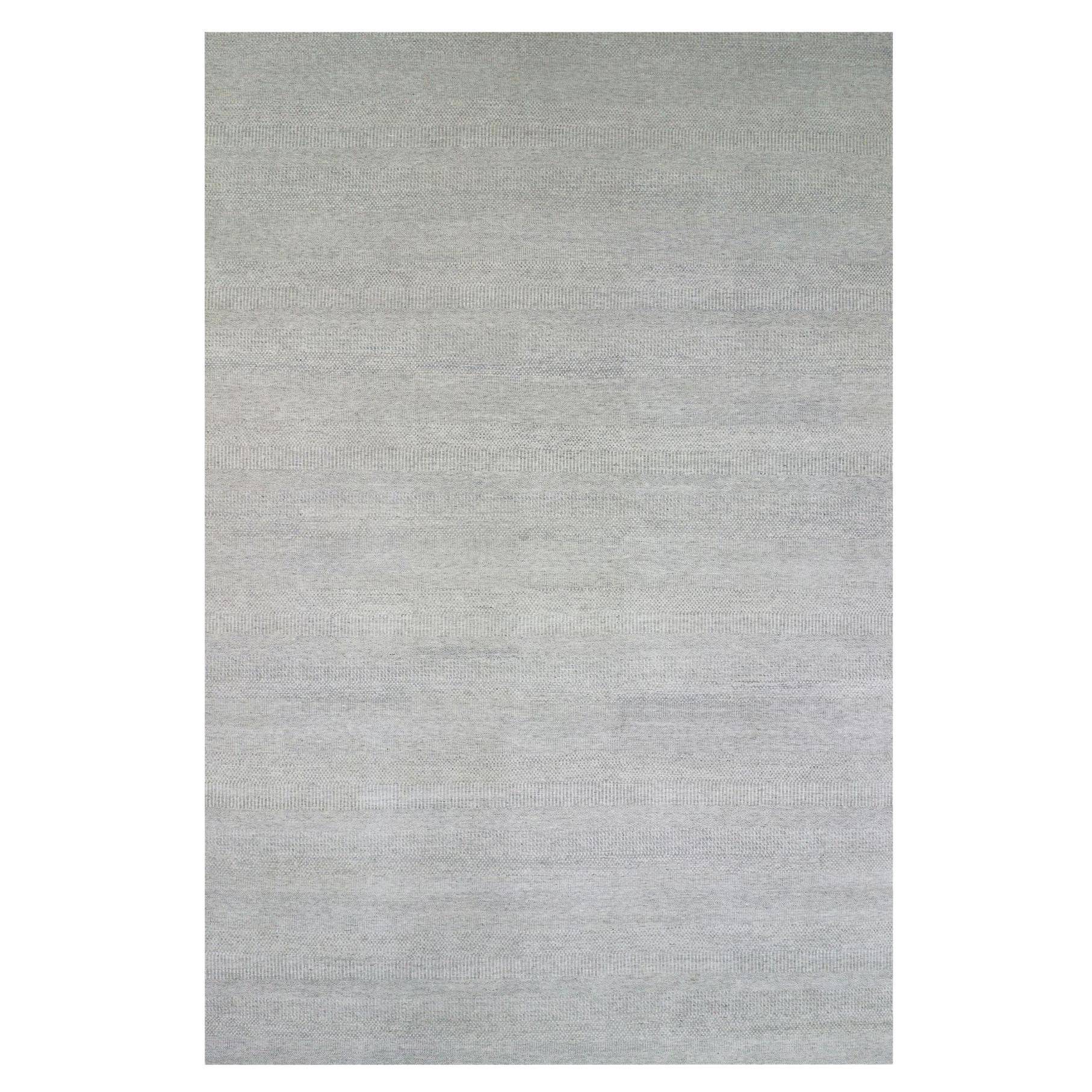 14'x18'3" Electric Gray Hand Knotted Grass Design Undyed Pure Wool Oversized Rug