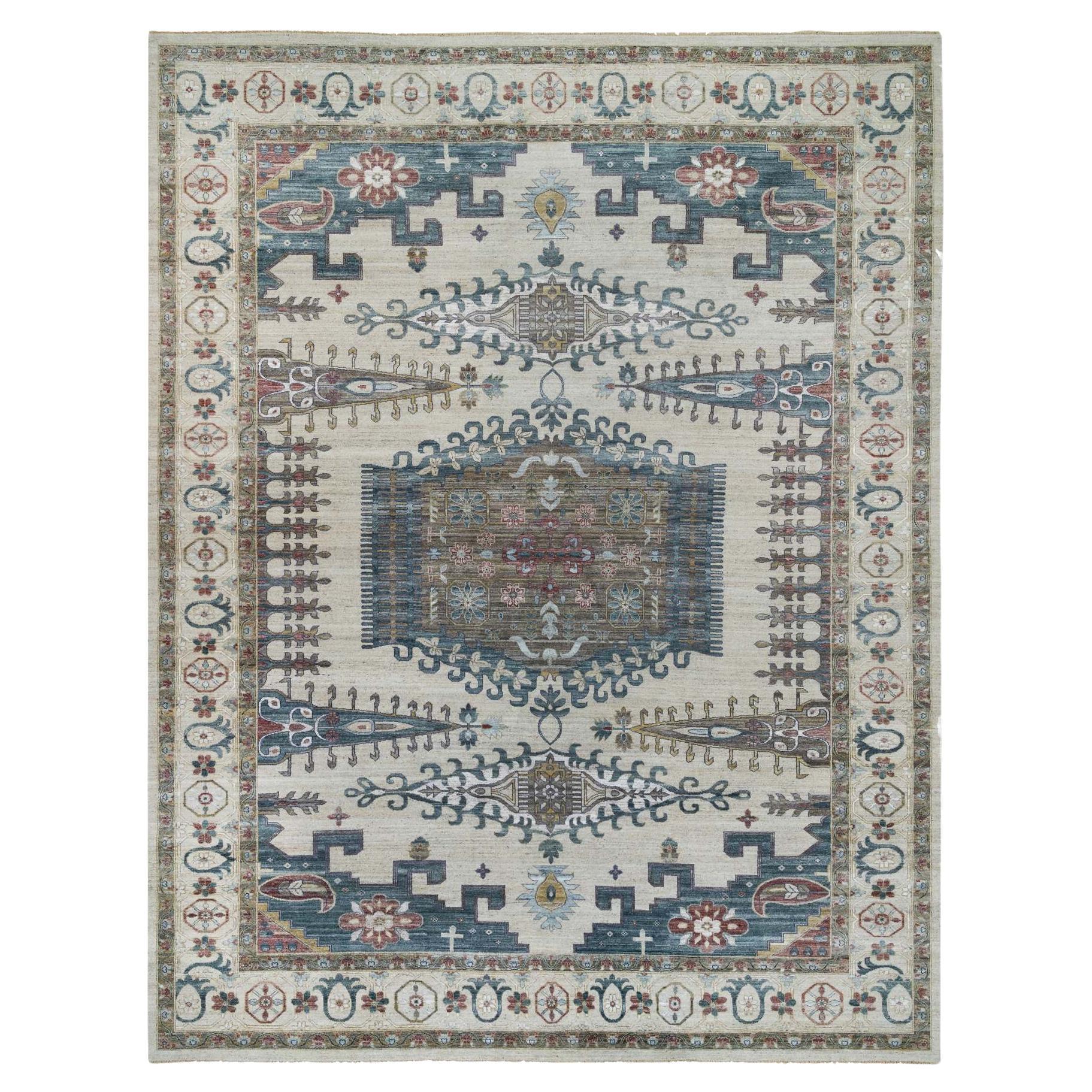 14'x18'3" Marfil, Lana Anudada a Mano Reimaginada Diseño Persa Viss Alfombra Sobredimensionada