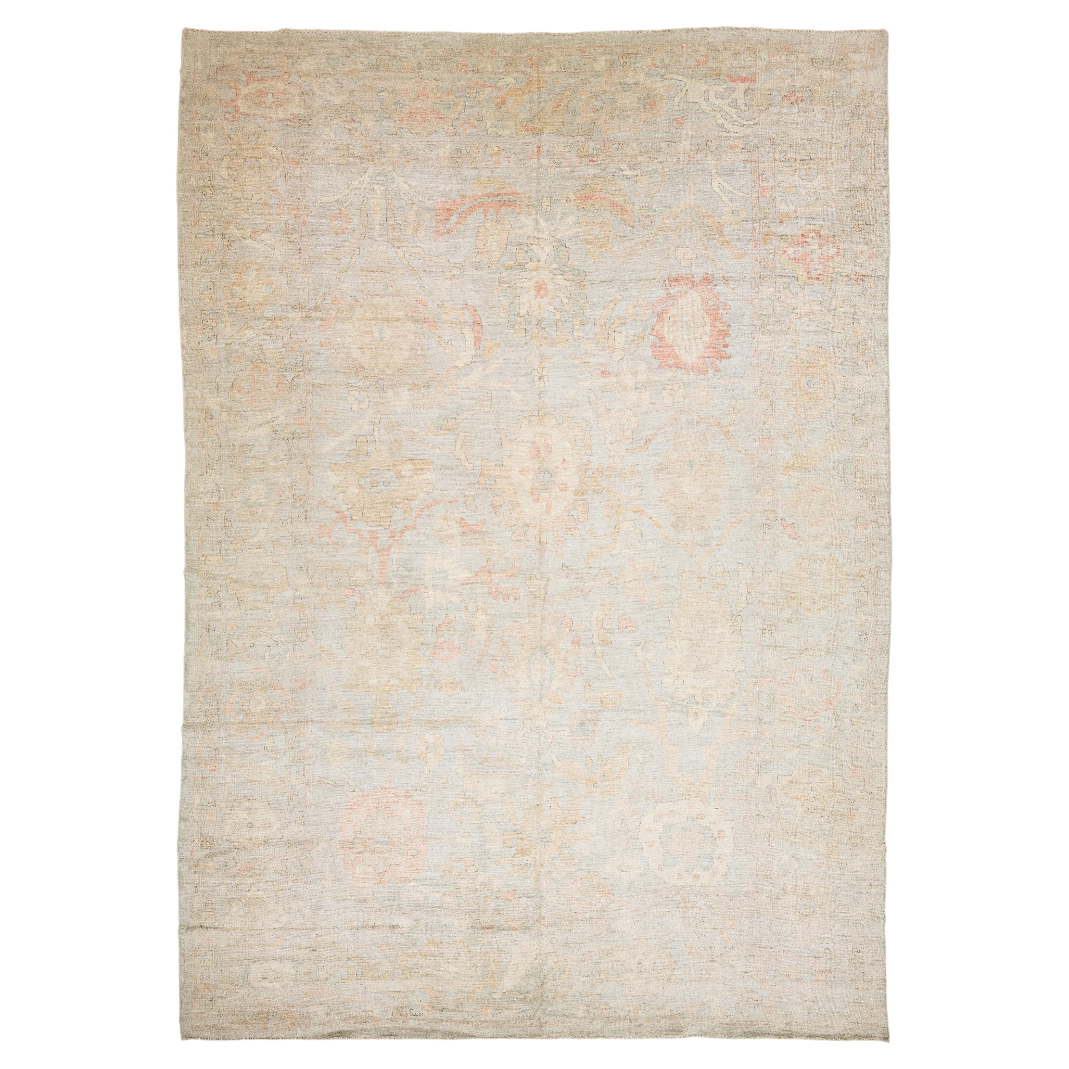 14x19 Contemporary Turkish-Style Oushak Hand-Knotted Wool Rug - Muted Neutral