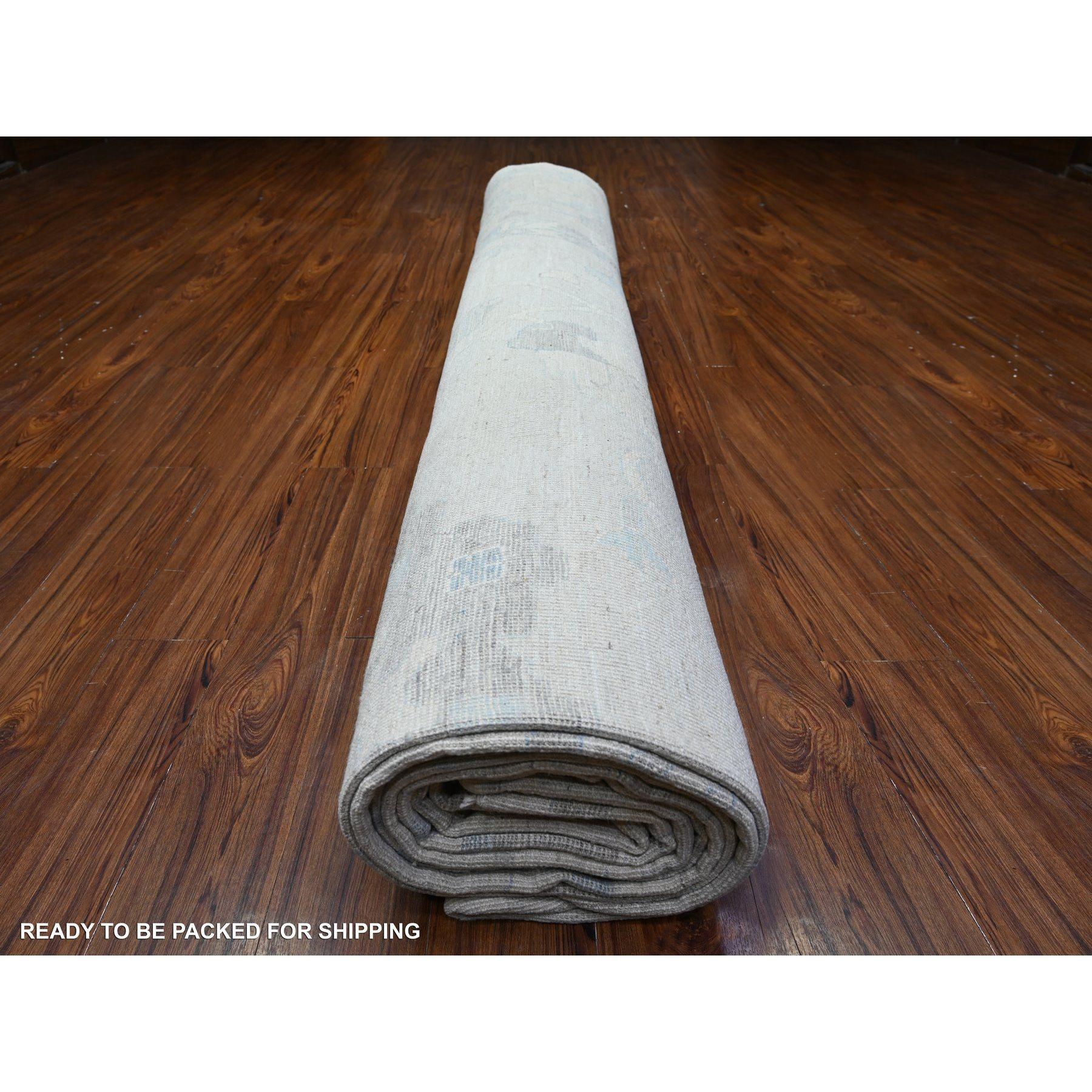 14'x19' Nonna Grigio Annodato a Mano Oushak Colori Morbidi Tappeto in Lana Sovradimensionato in vendita 3