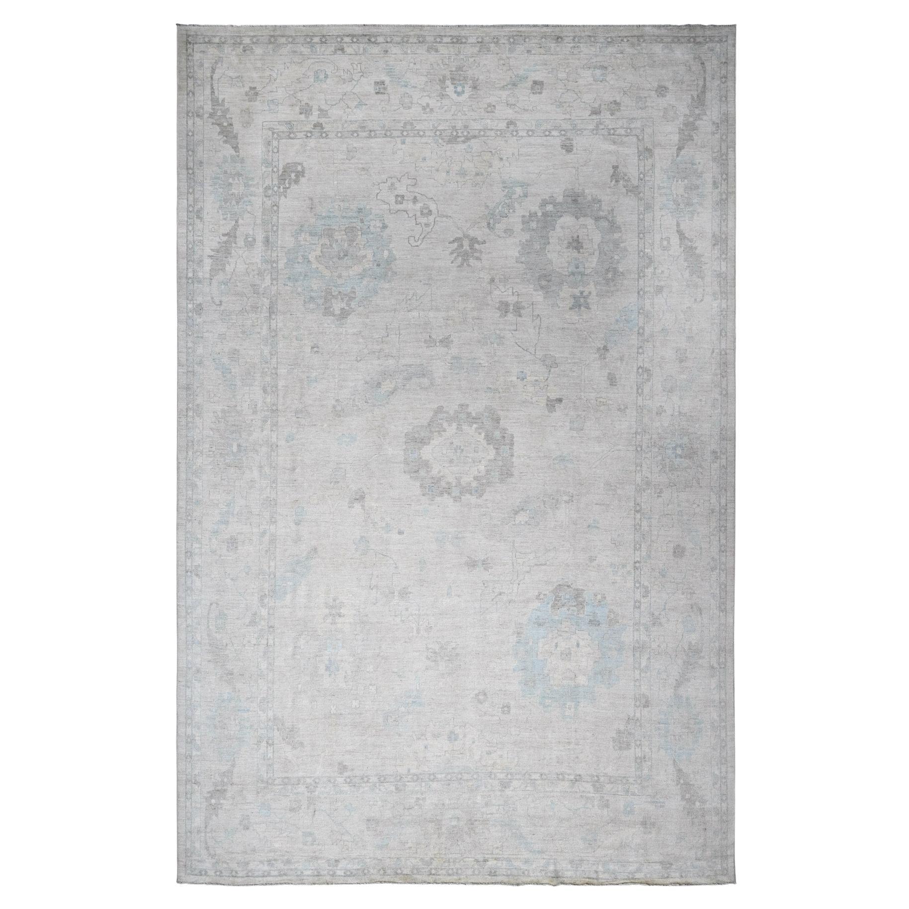 14'x19' Oma Gray Handgeknüpft Oushak Weiche Farben Wolle Übergroßer Teppich