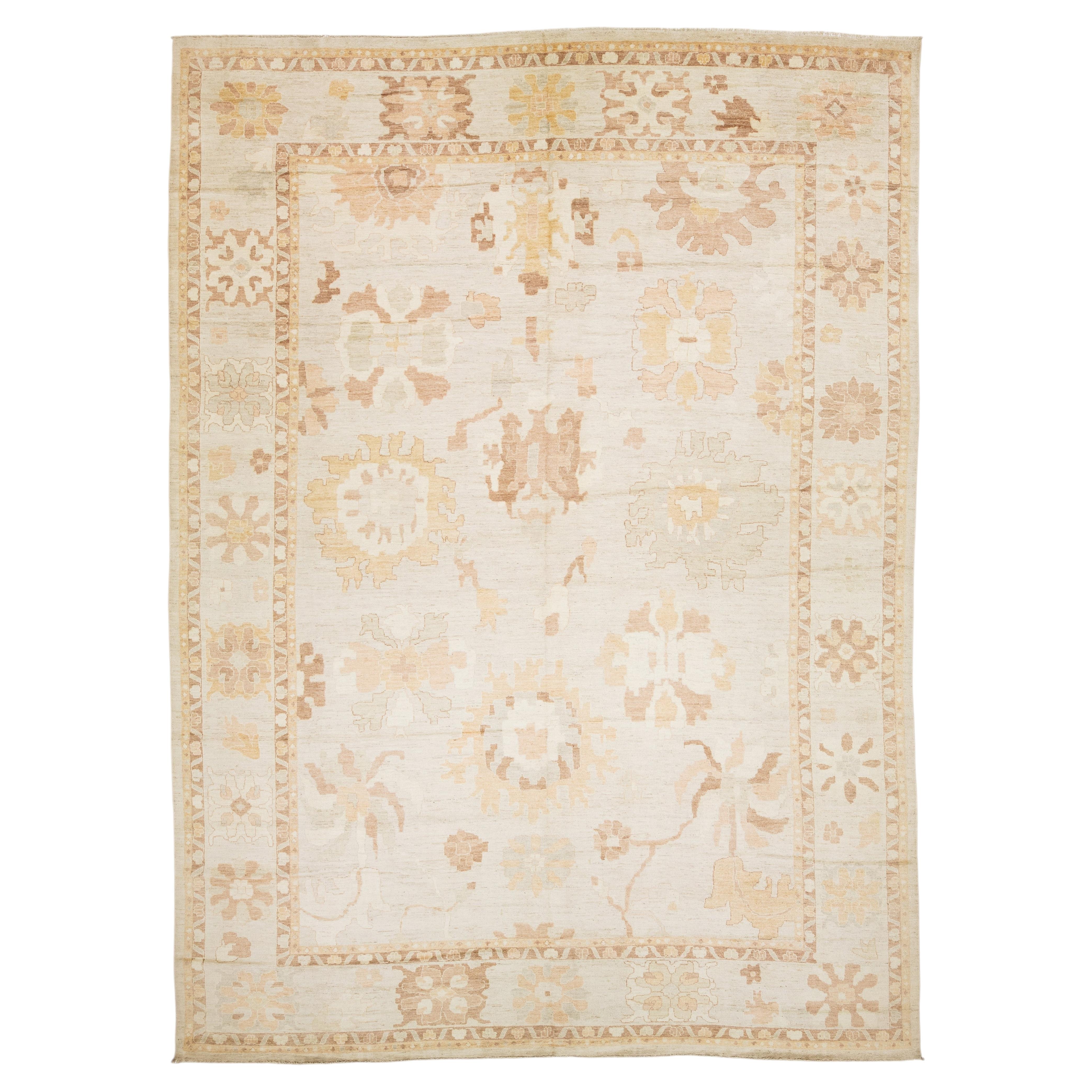 14x19 Modern Oushak Style Hand-Knotted Wool Rug Neutral Earth Tones