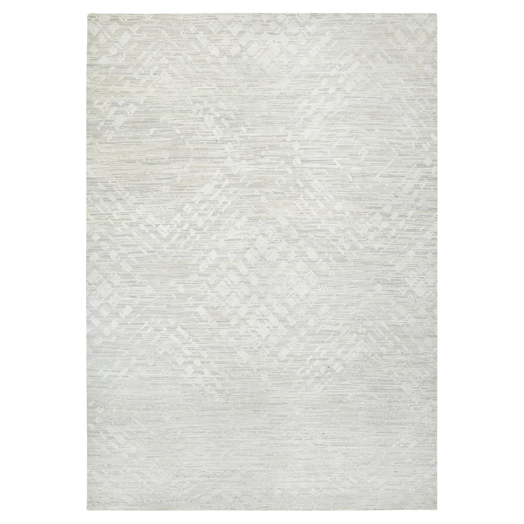 14'x19'9" Light Gray Natural Wool Hand Knotsted Modern Design Oversized Rug (tapis surdimensionné gris clair en laine naturelle nouée à la main) en vente