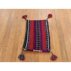 1'4"x2' Colorful Persian Qashqai Kilim Bag Face Hand Woven 100% Wool Mat Rug