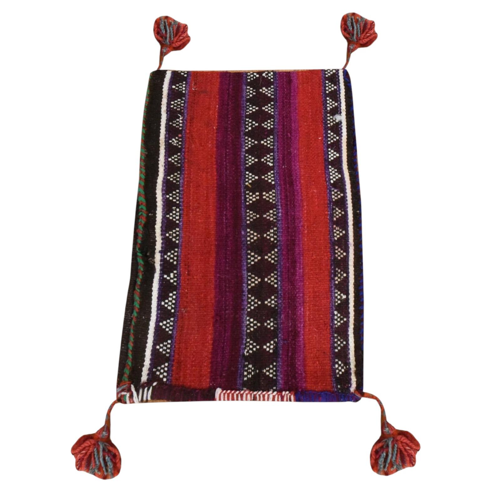 1'4"x2' Colorful Zoroastrian Kilim Bag Face Hand Woven 100% Wool Mat Small Rug For Sale