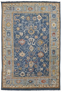 14x20 handgeknüpfter, moderner Wollteppich im Oushak-Stil in Indigoblau mit erdigen Motiven