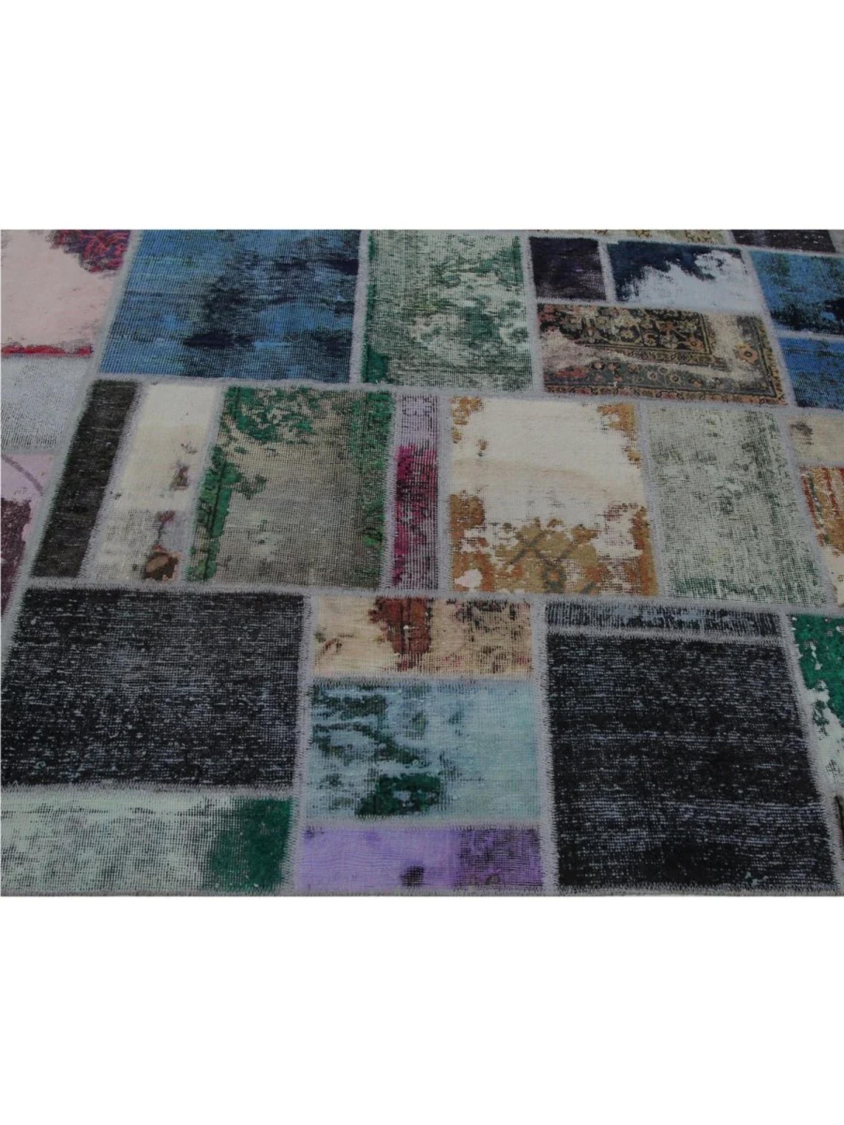 Persian 14x20 Hand-Knotted Vintage Distressed Patchwork Area Rug For Sale