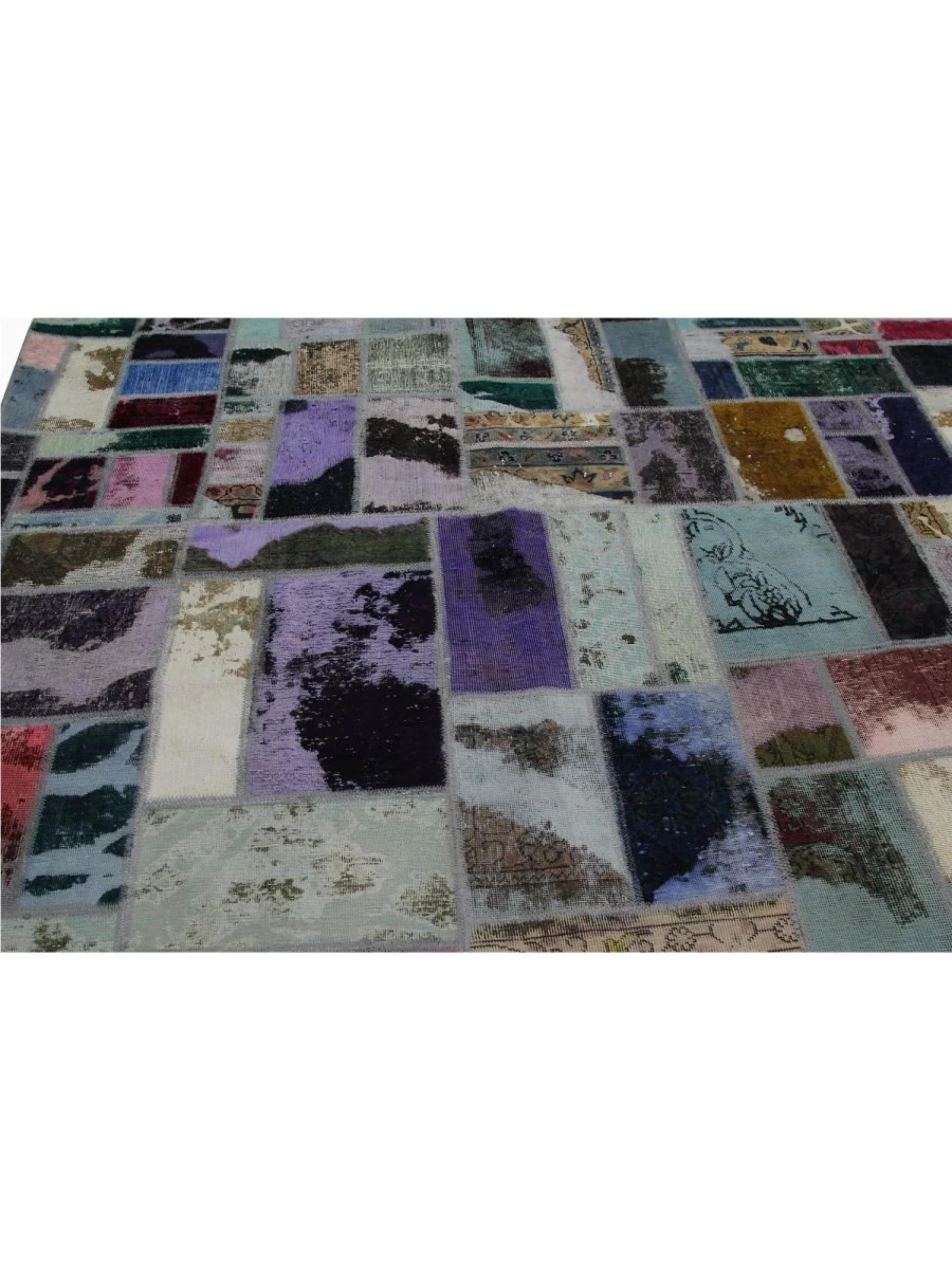 Wool 14x20 Hand-Knotted Vintage Distressed Patchwork Area Rug For Sale