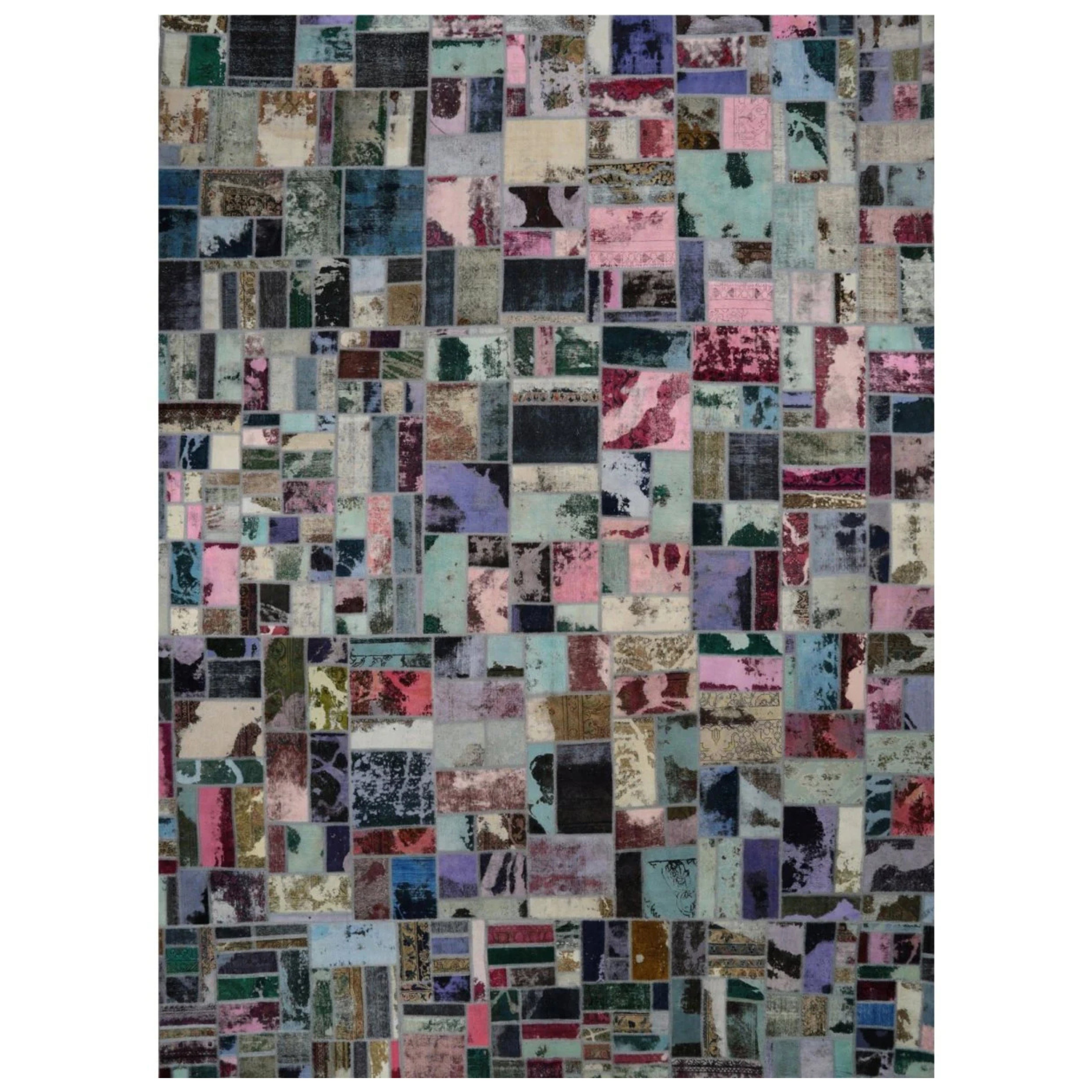 14x20 Tapis noué à la main, Vintage Distressed Patchwork Area Rug