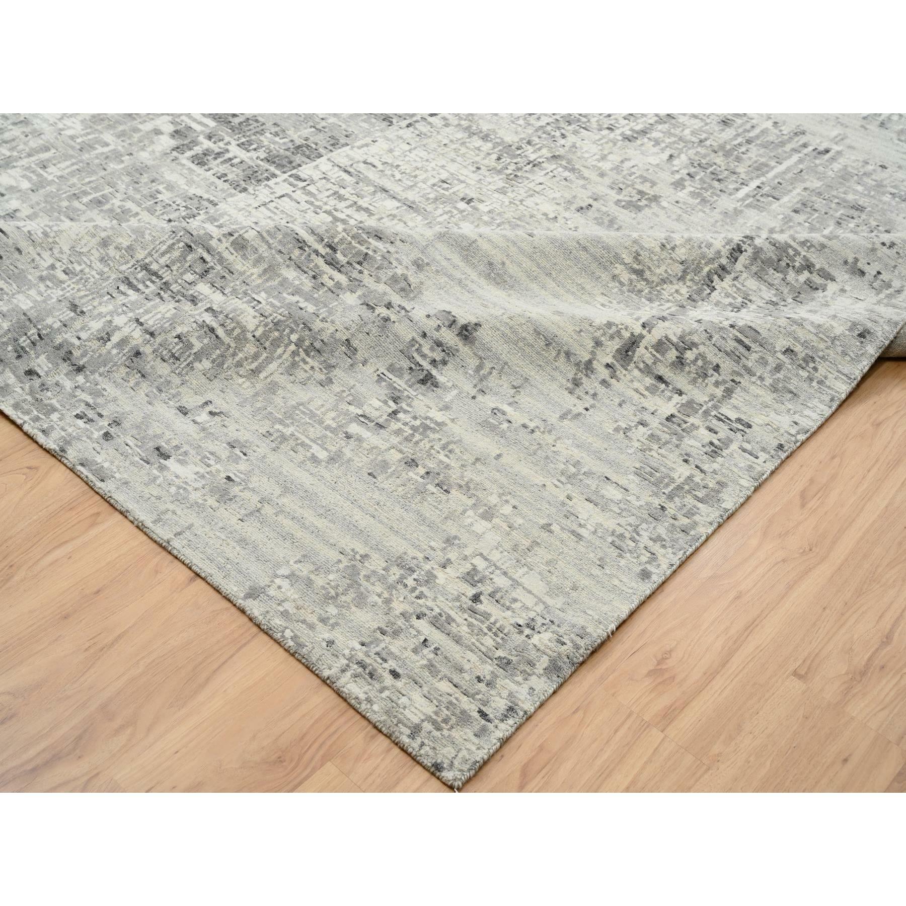 Contemporary 14'x20' Light Gray Hand Knotted Modern Undyed Natural Wool Oversized Rug For Sale