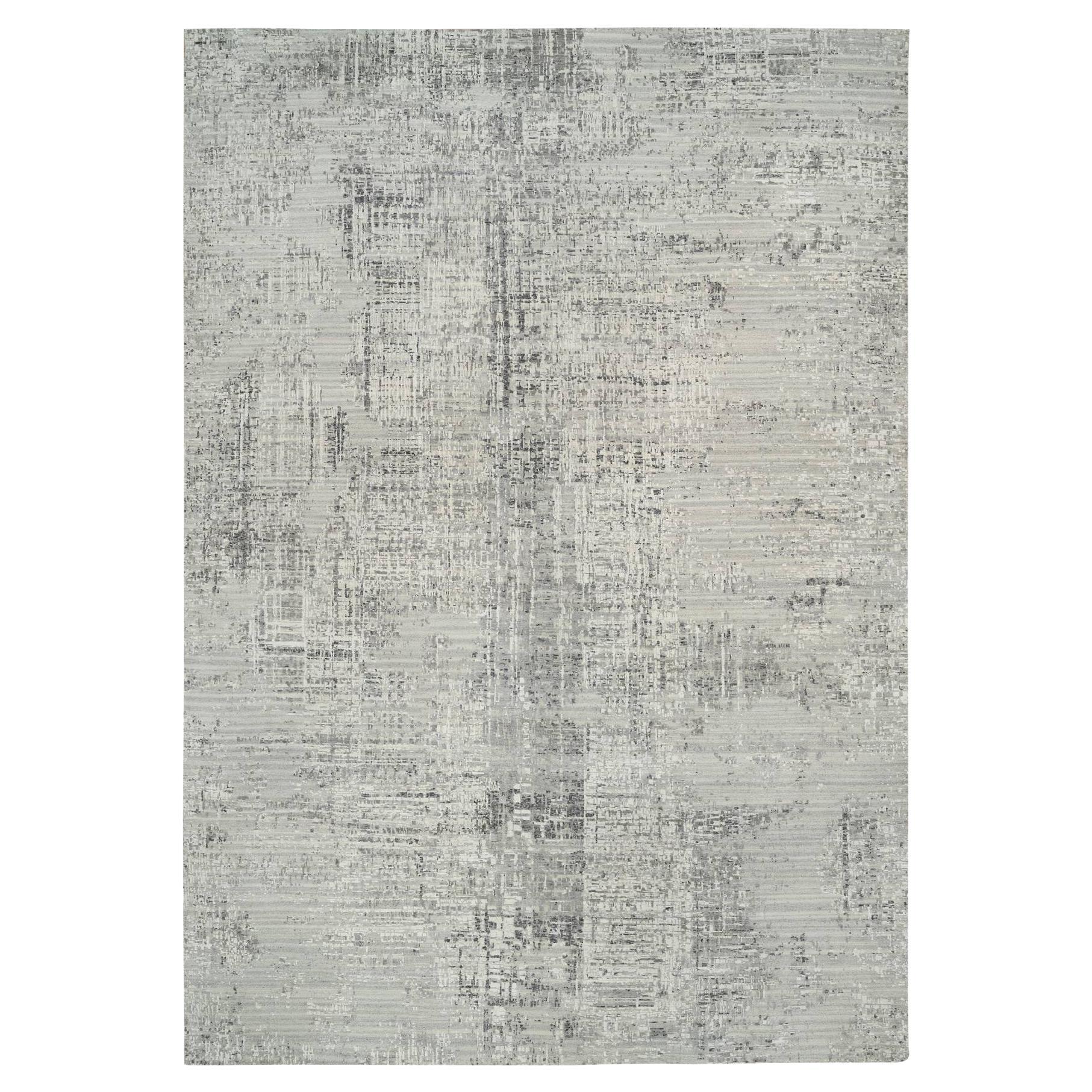 14'x20' Light Gray Hand Knotted Modern Undyed Natural Wool Oversized Rug For Sale
