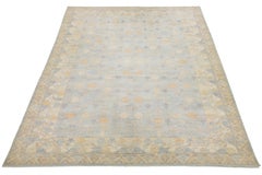 14x21 Modern Khotan HandKnotted Wool Rug – Blue, Ivory & Gold Pomegranate Design