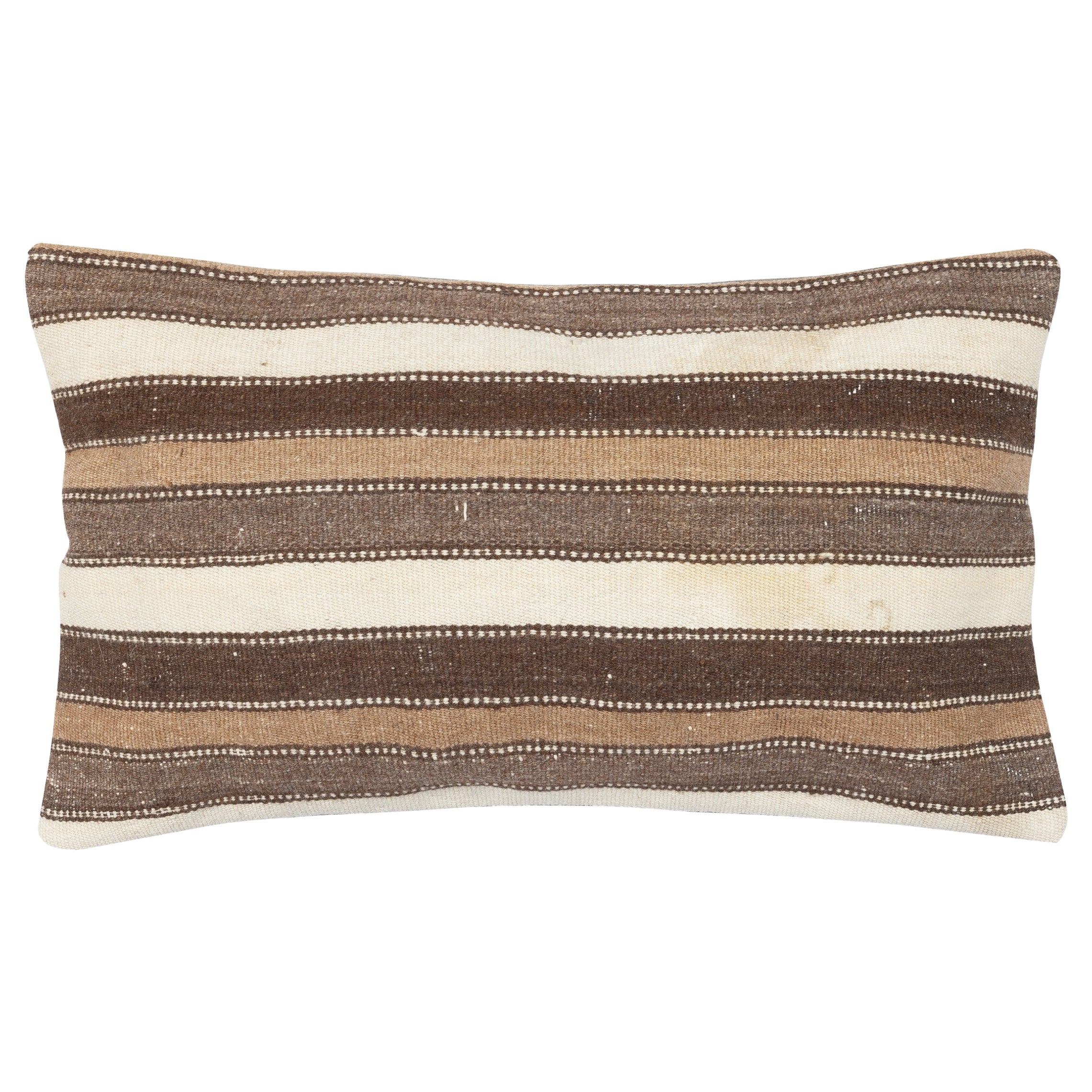 14"x24" Hand-Woven Kilim Cushion Cover. Striped Traditional Wool Accent Pillow en venta