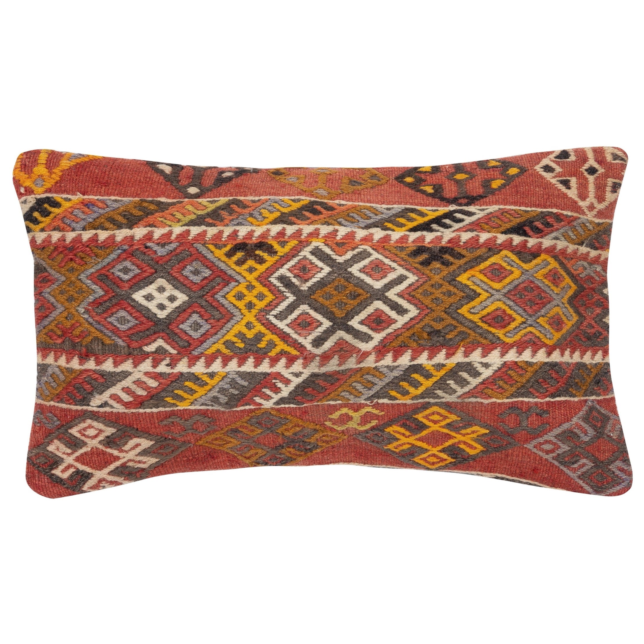 Copricuscino Kilim intrecciato a mano 14 "x24". Federa vintage. Copricuscino lombare