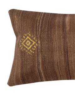 14"x24" Kilim Cushion Cover. Hand-Woven Pillowcase. Brown Lumbar Pillow Cover