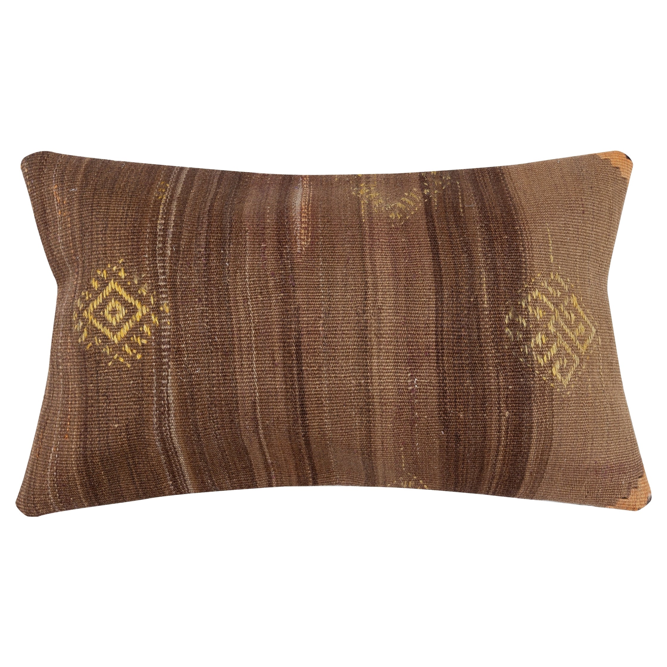 Funda de cojín Kilim de 14 "x24". Funda de almohada tejida a mano. Funda de cojín lumbar marrón