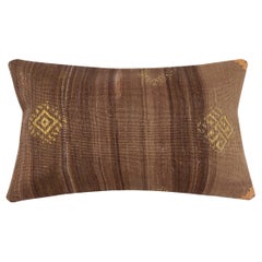 14"x24" Kilim Cushion Cover. Hand-Woven Pillowcase. Brown Lumbar Pillow Cover