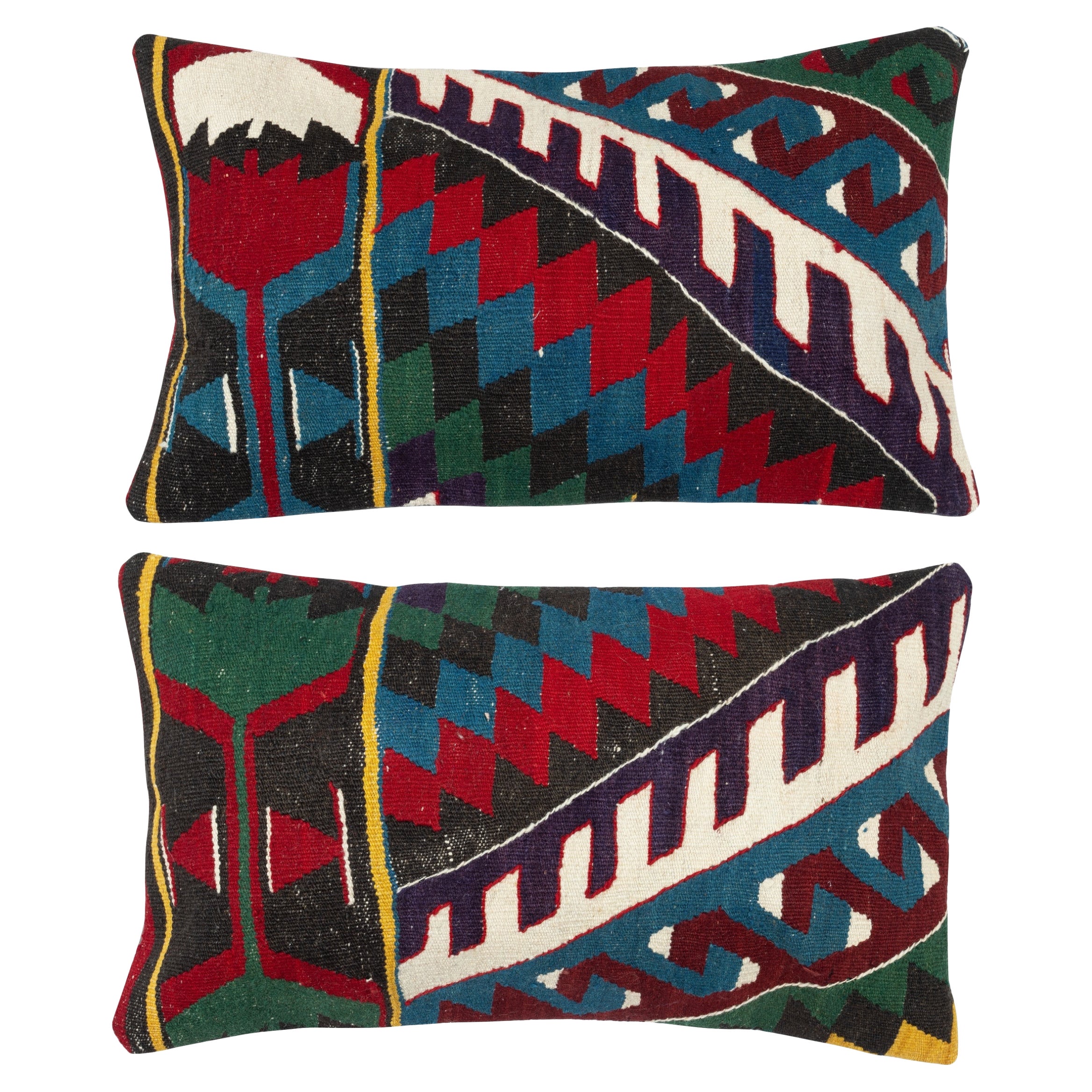 14 "x24" JUEGO DE 2 - Fundas de cojín Kilim hechas a mano. Un par de fundas para almohadas lumbares