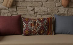 14"x24" Vintage Cushion Cover. Hand-Woven Kilim Pillowcase. Lumbar Pillow Cover