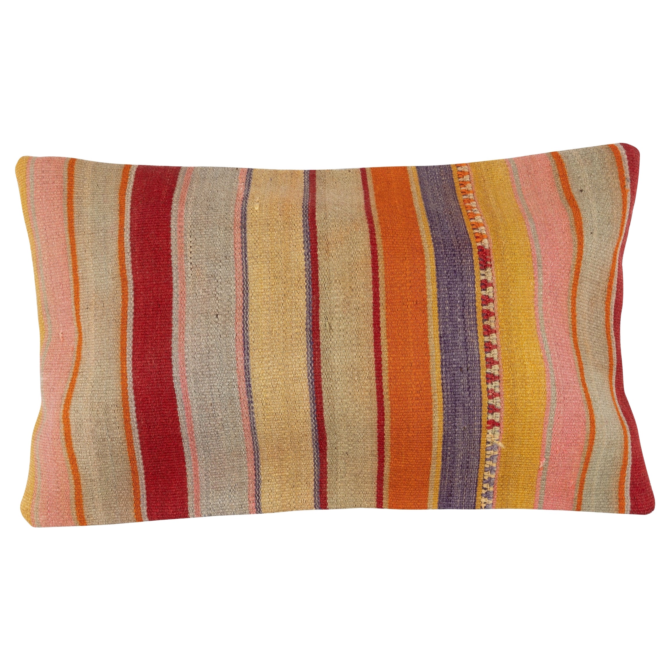 14"x24" Vintage Kilim Cushion Cover. Hand-Woven Bohemian Lumbar Pillow Cover