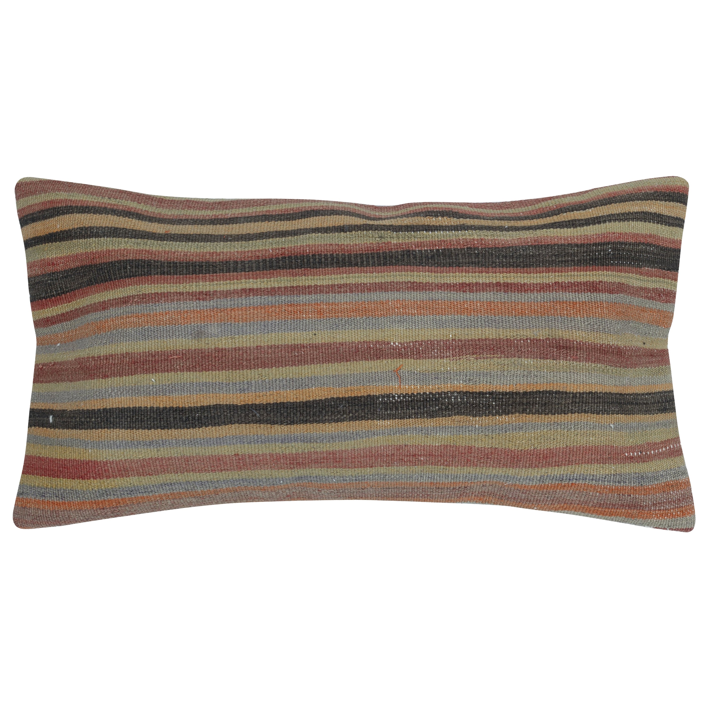 14"x26" Striped Kilim Lumbar Pillow Cover. Handwoven Accent Pillow. Throw Pillow