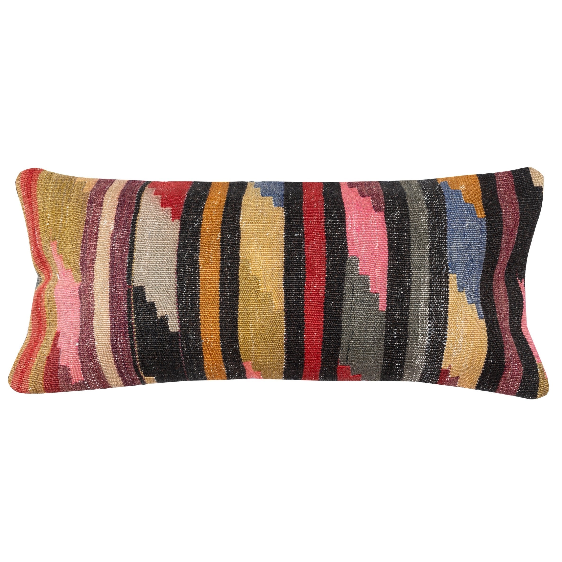 Copricuscino Kilim vintage colorato 14 "x28". Copricuscino lombare tessuto a mano