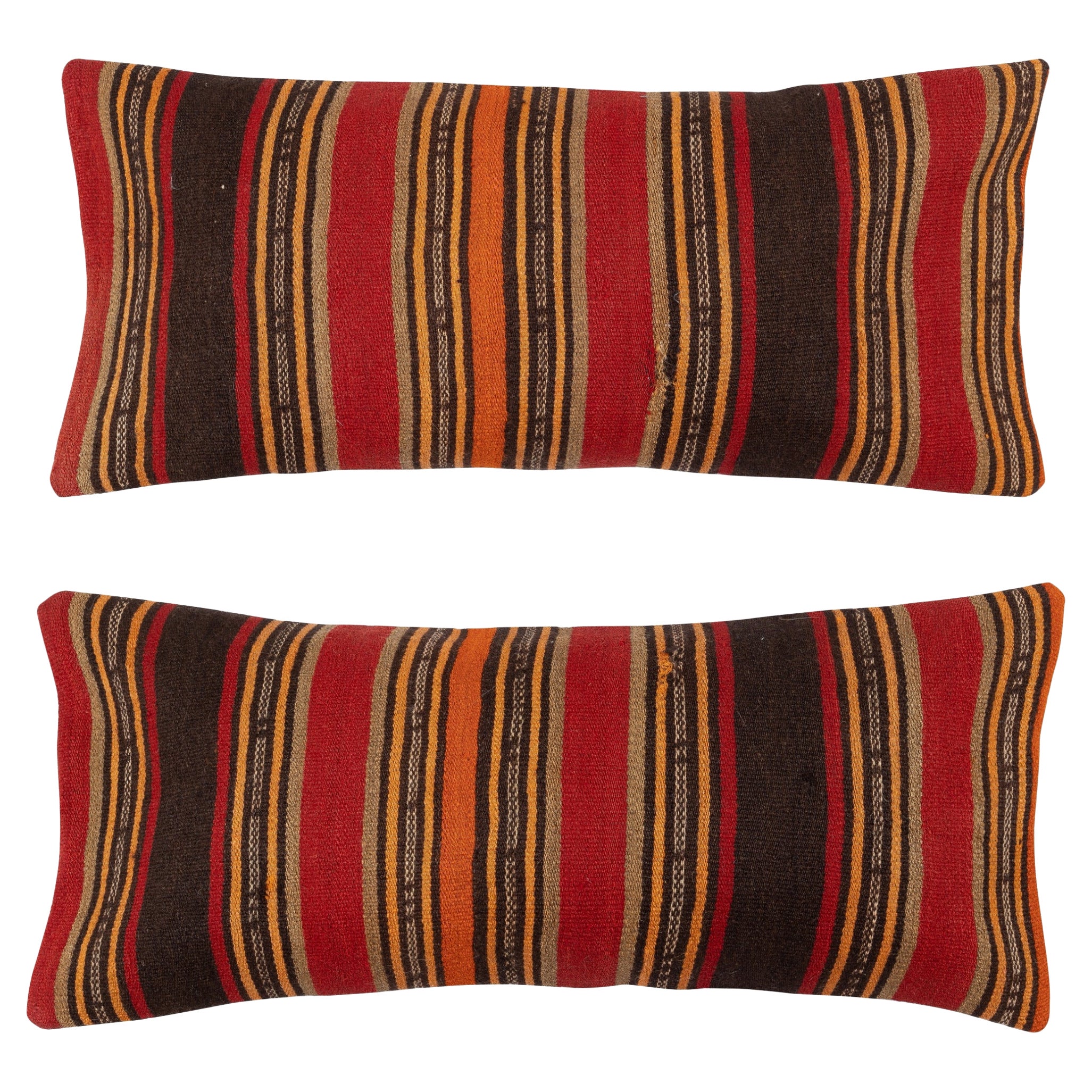 14"x28" SET OF 2 - Hand-Woven Kilim Cushion Covers. Vintage Lumbar Pillow Covers