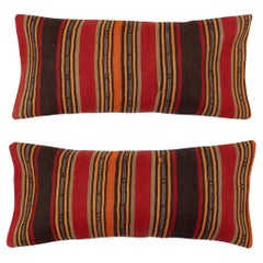 14"x28" SET OF 2 - Hand-Woven Kilim Cushion Covers. Vintage Lumbar Pillow Covers