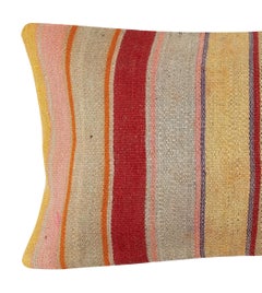 14"x28" Vintage Kilim Lumbar Pillow Cover. Hand-Woven Colorful Cushion Covers