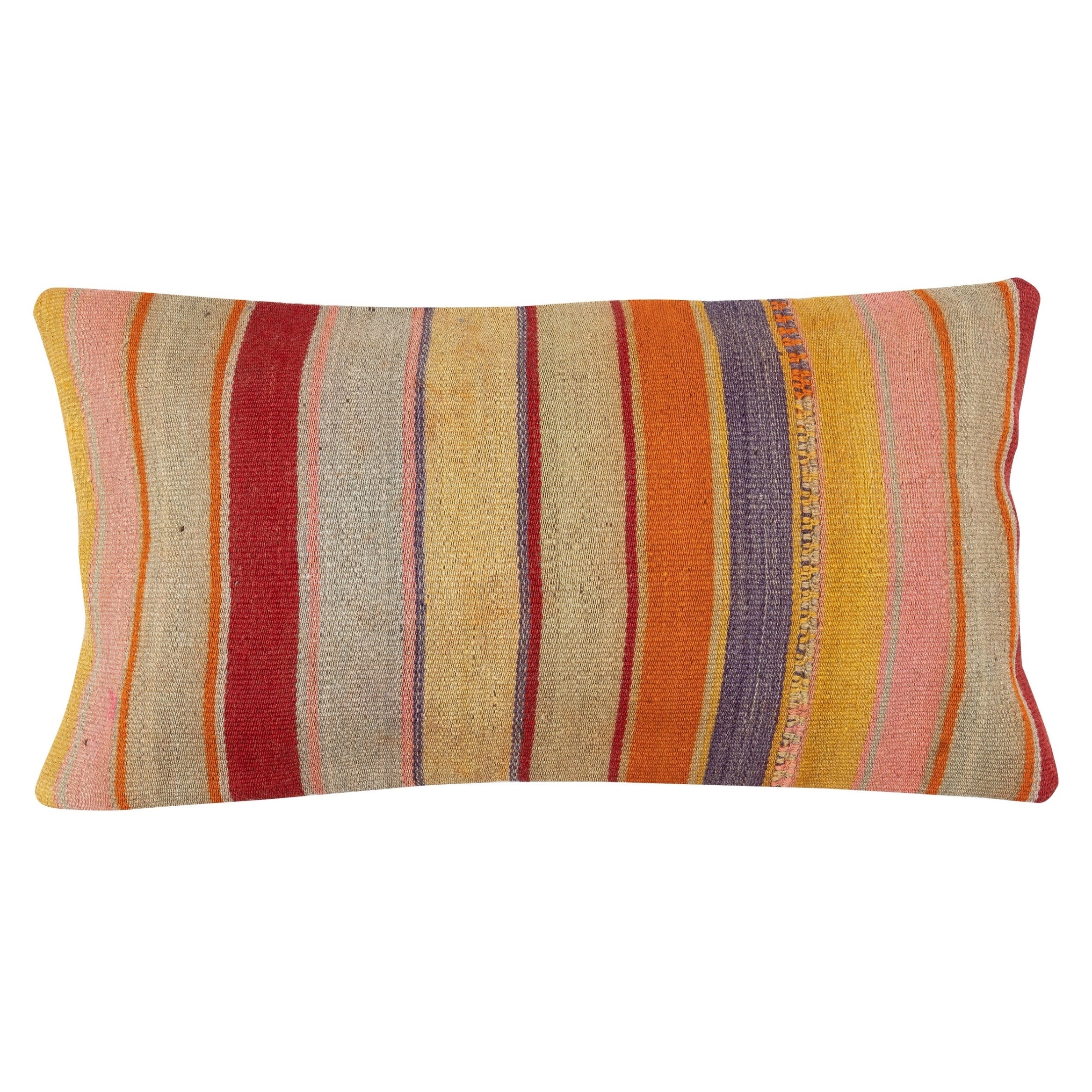 14"x28" Vintage Kilim Lumbar Pillow Cover. Hand-Woven Colorful Cushion Covers