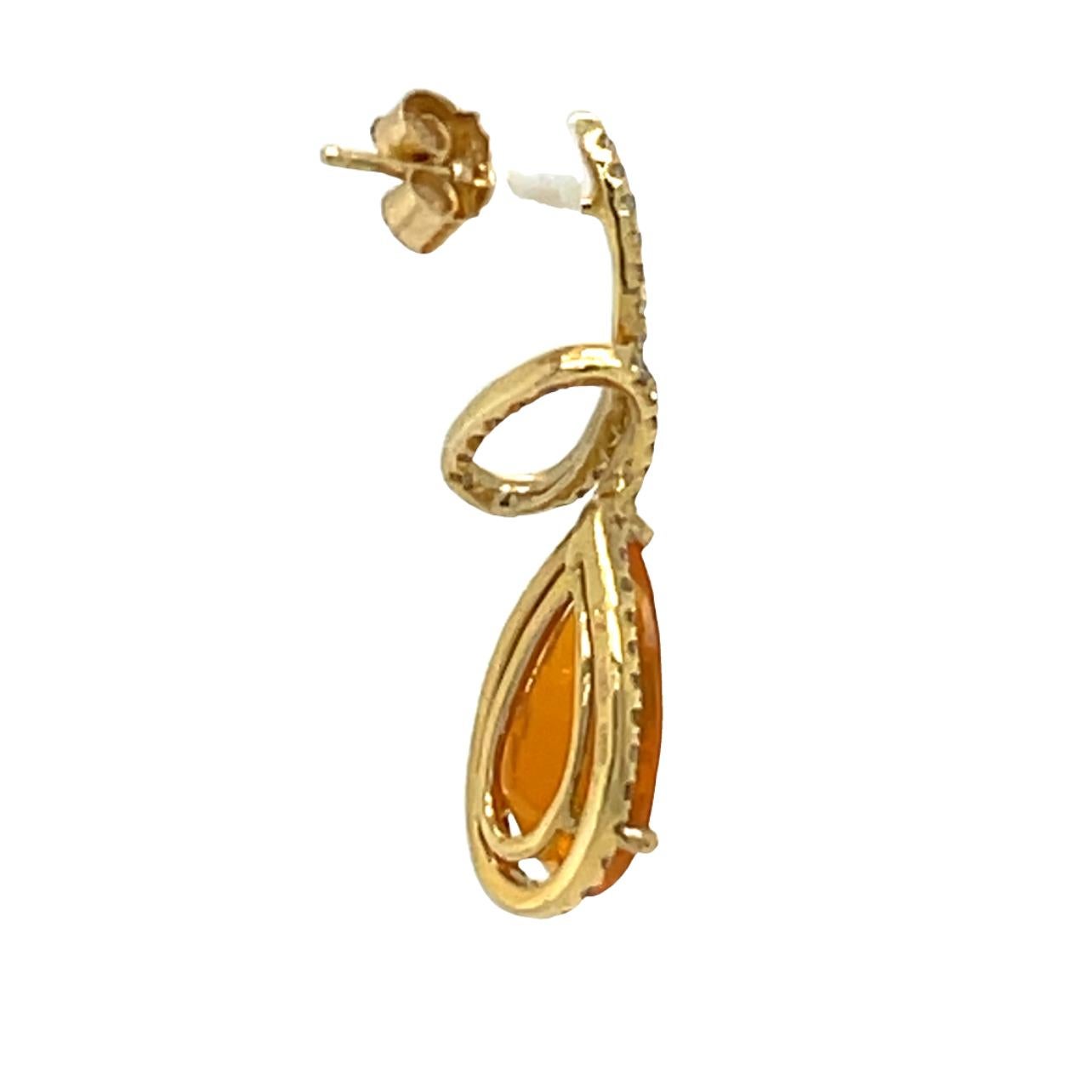 Women's 14x8mm Teardrop Fire Opal Earrings in 14K yellow gold For Sale