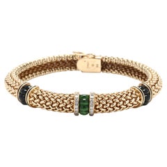14Y Diamond & Carved Green Tourmaline Mesh Bracelet