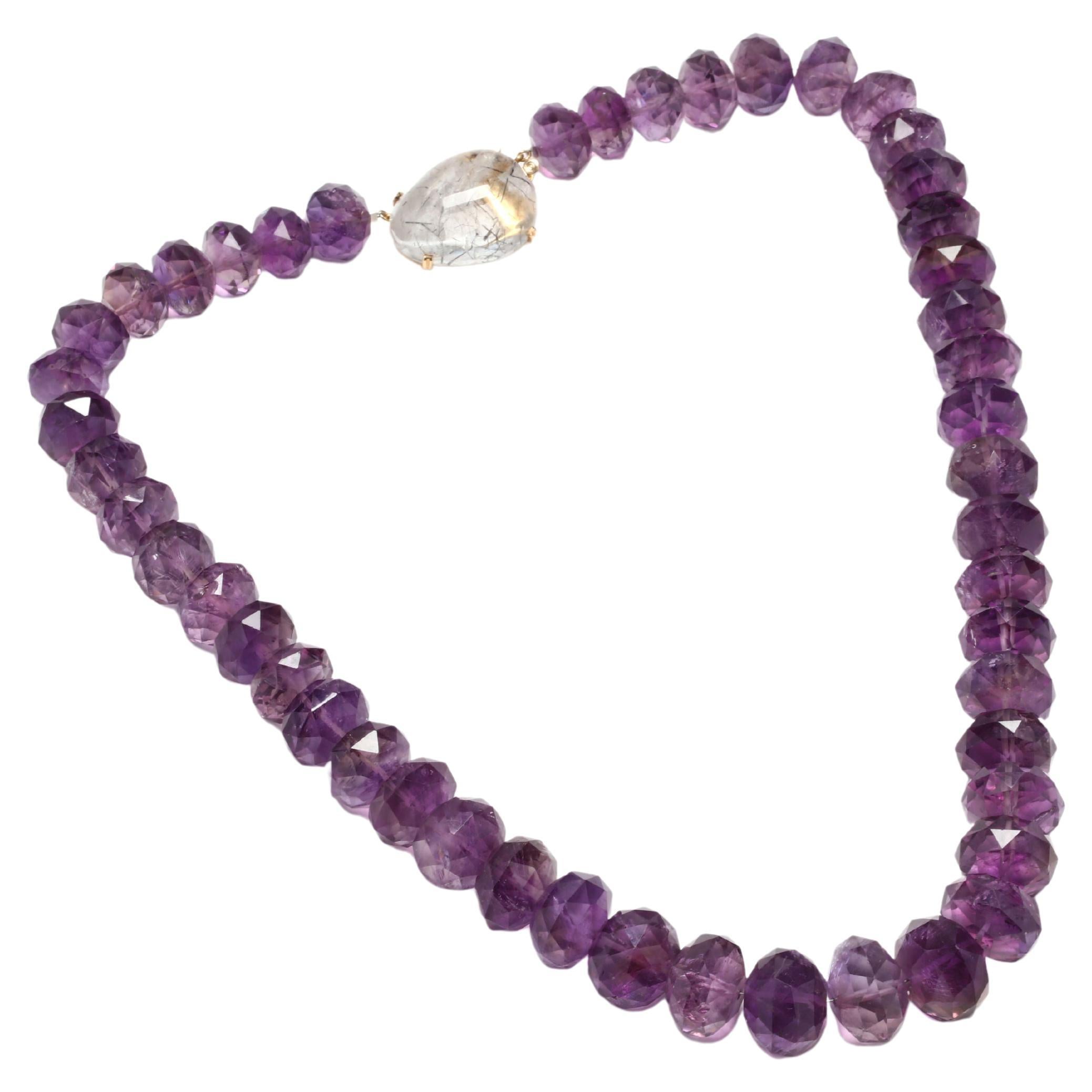 14Y Faceted Amethyst & Tourmalated Quartz Necklace