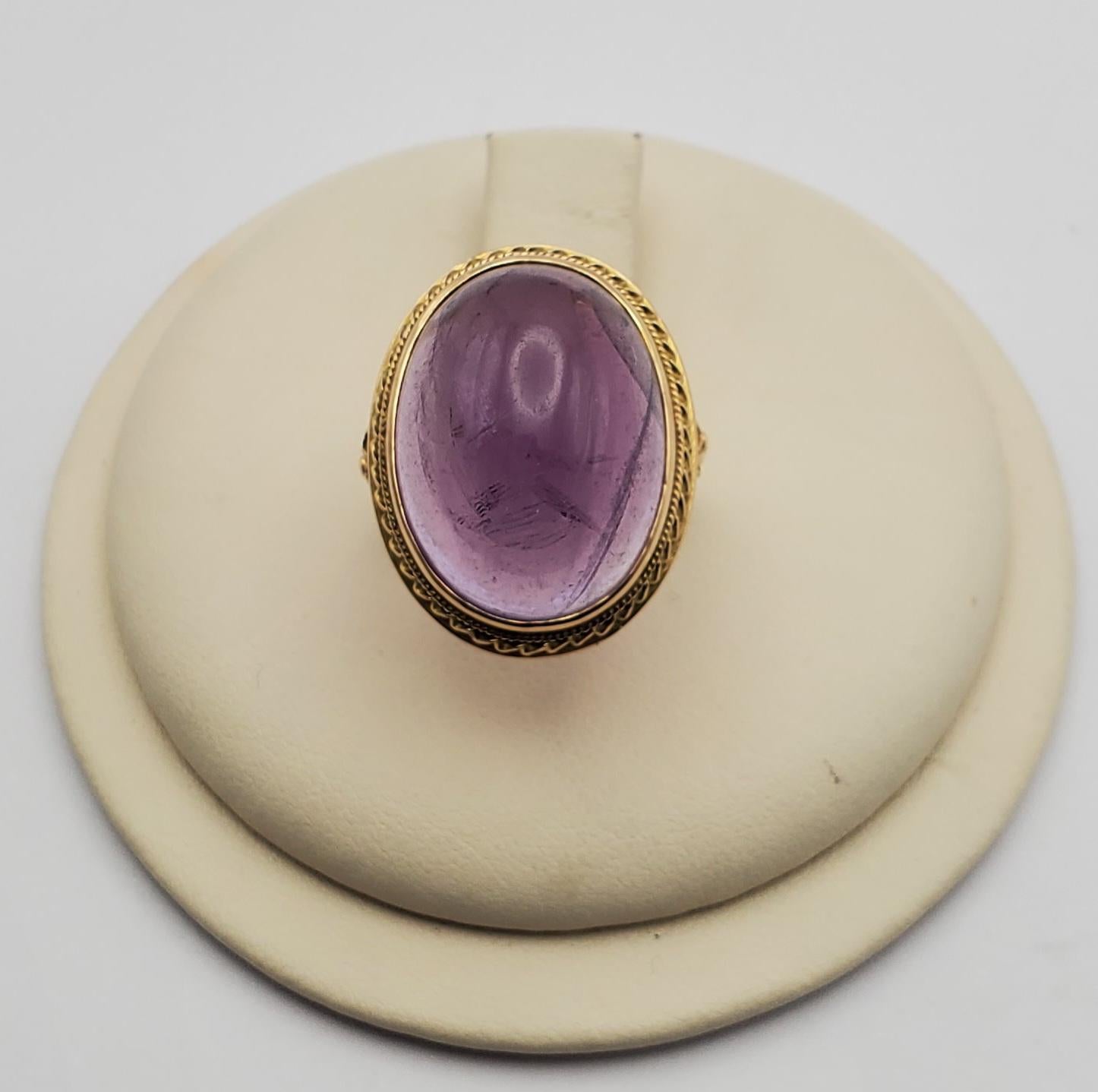Retro 14Y Gorgeous 28.57ct Amethyst Cabochon Vintage Ring For Sale