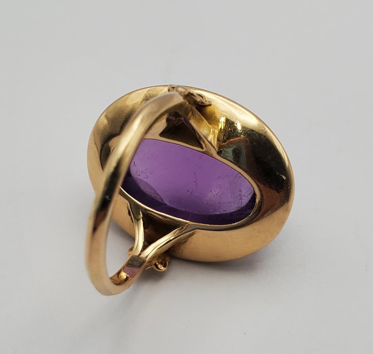 Women's or Men's 14Y Gorgeous 28.57ct Amethyst Cabochon Vintage Ring For Sale
